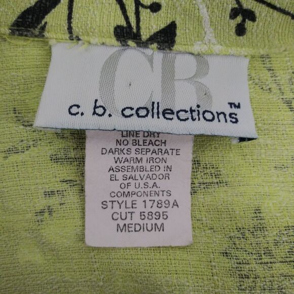 c.b. collections Shirt Womens Size M Green Floral Short Sleeve Lined Button Up - Picture 6 of 7